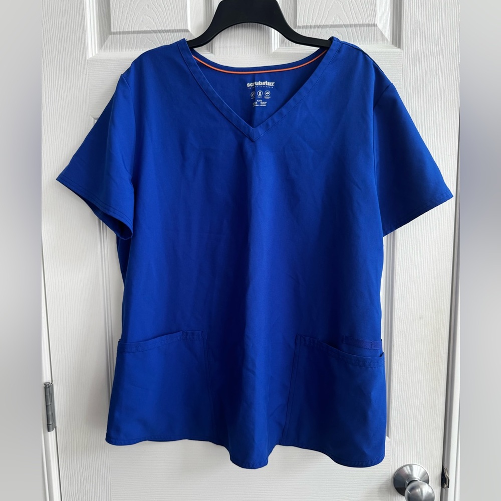 Scrubstar Royal Blue V-Neck Scrub Top with Orange Trim
